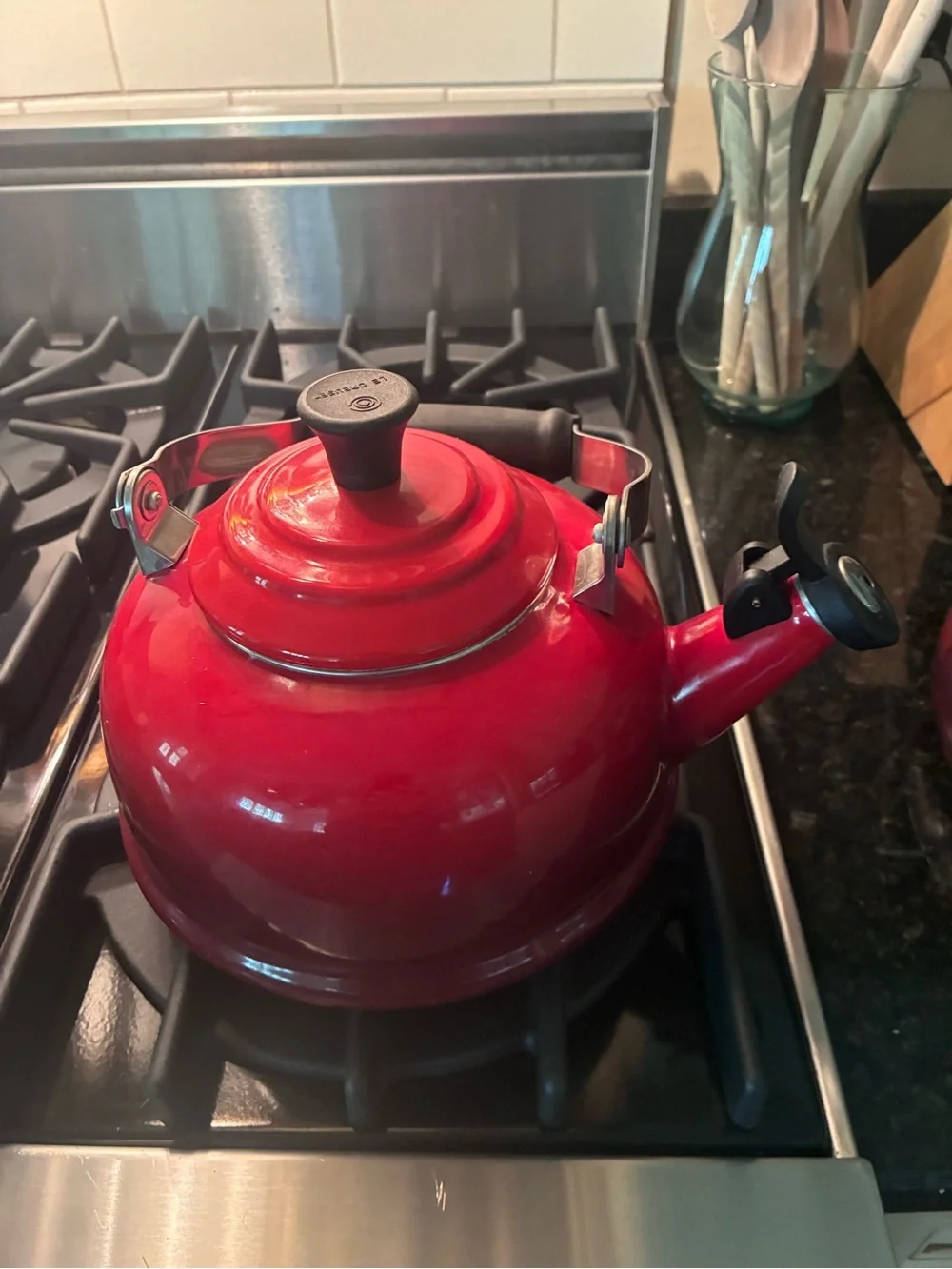 Le Creuset Red Enamel Whistling Stovetop Kettle